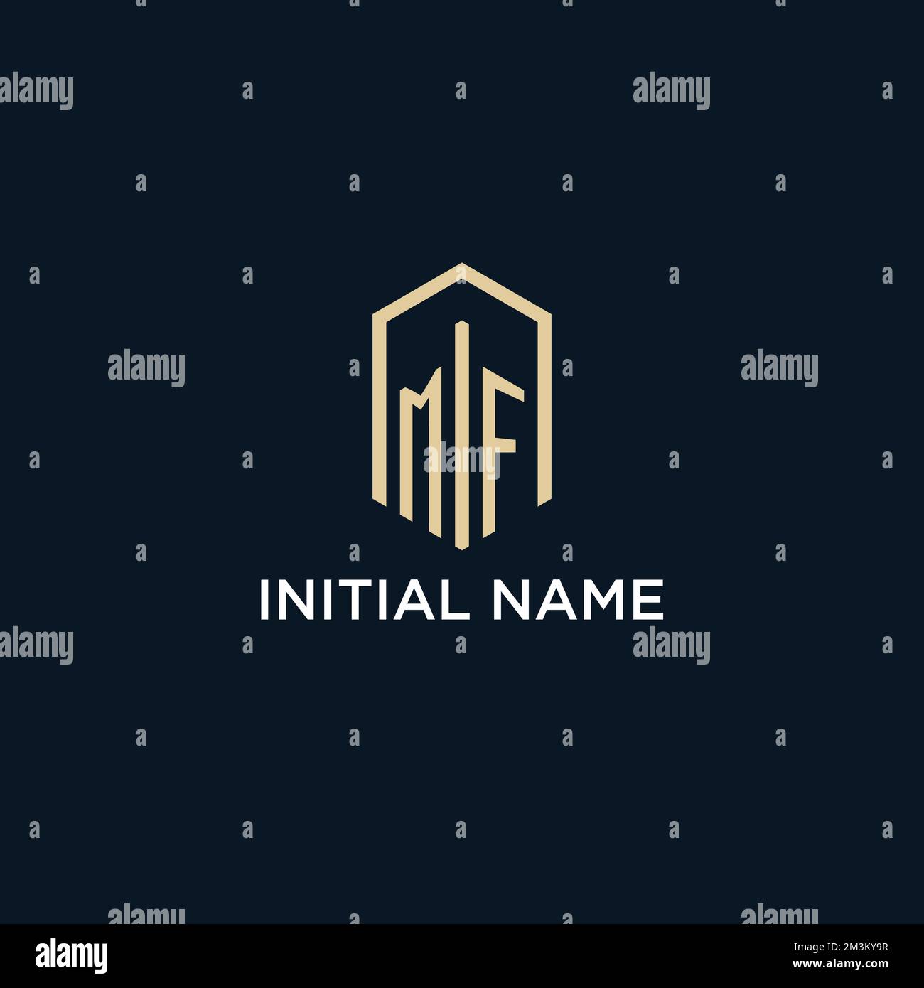 Logo monogramma iniziale MF con forma esagonale, logo immobiliare design idee vettore d'ispirazione Illustrazione Vettoriale