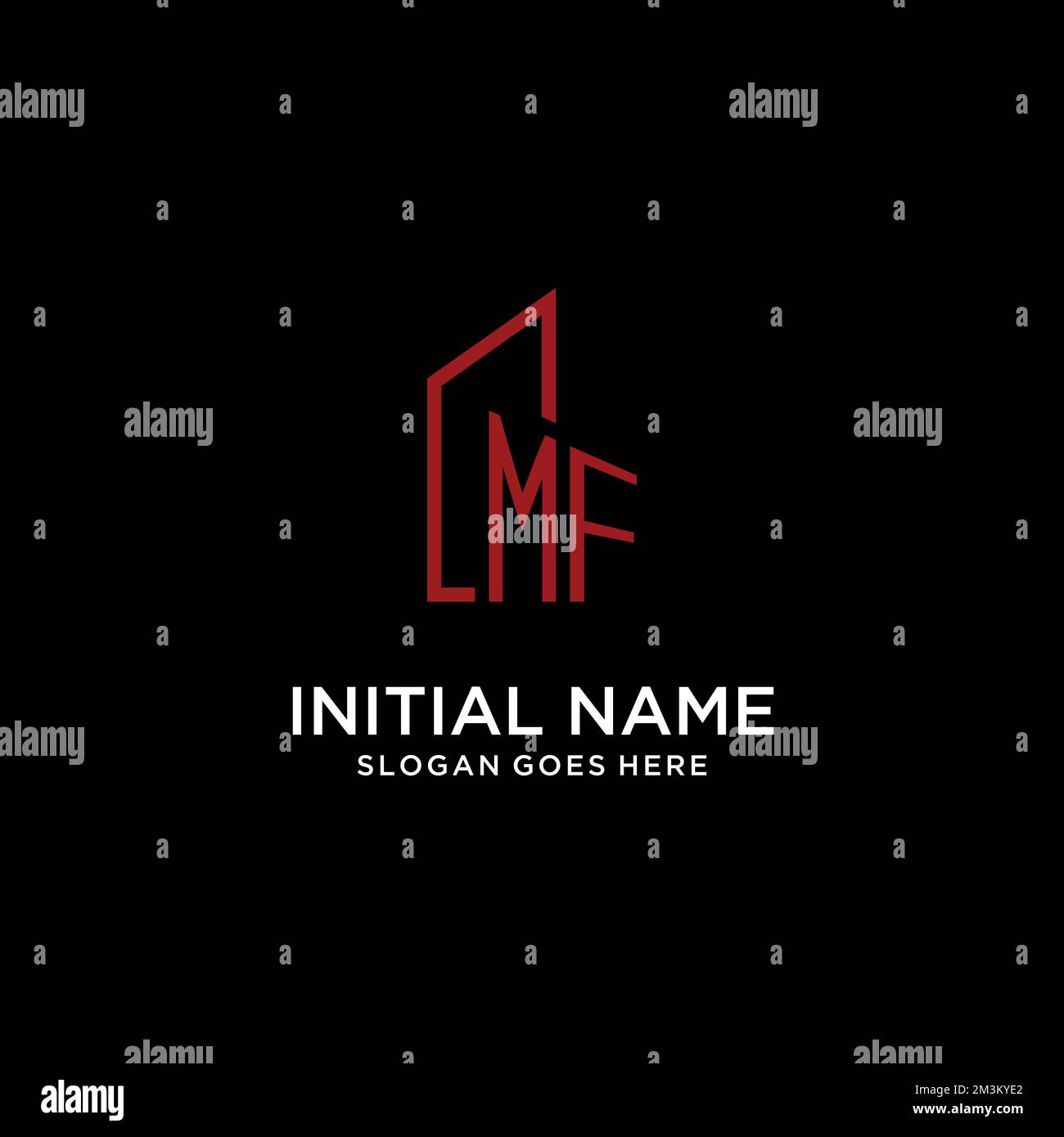 Monogramma iniziale MF con idee per il design del logo dell'edificio Illustrazione Vettoriale