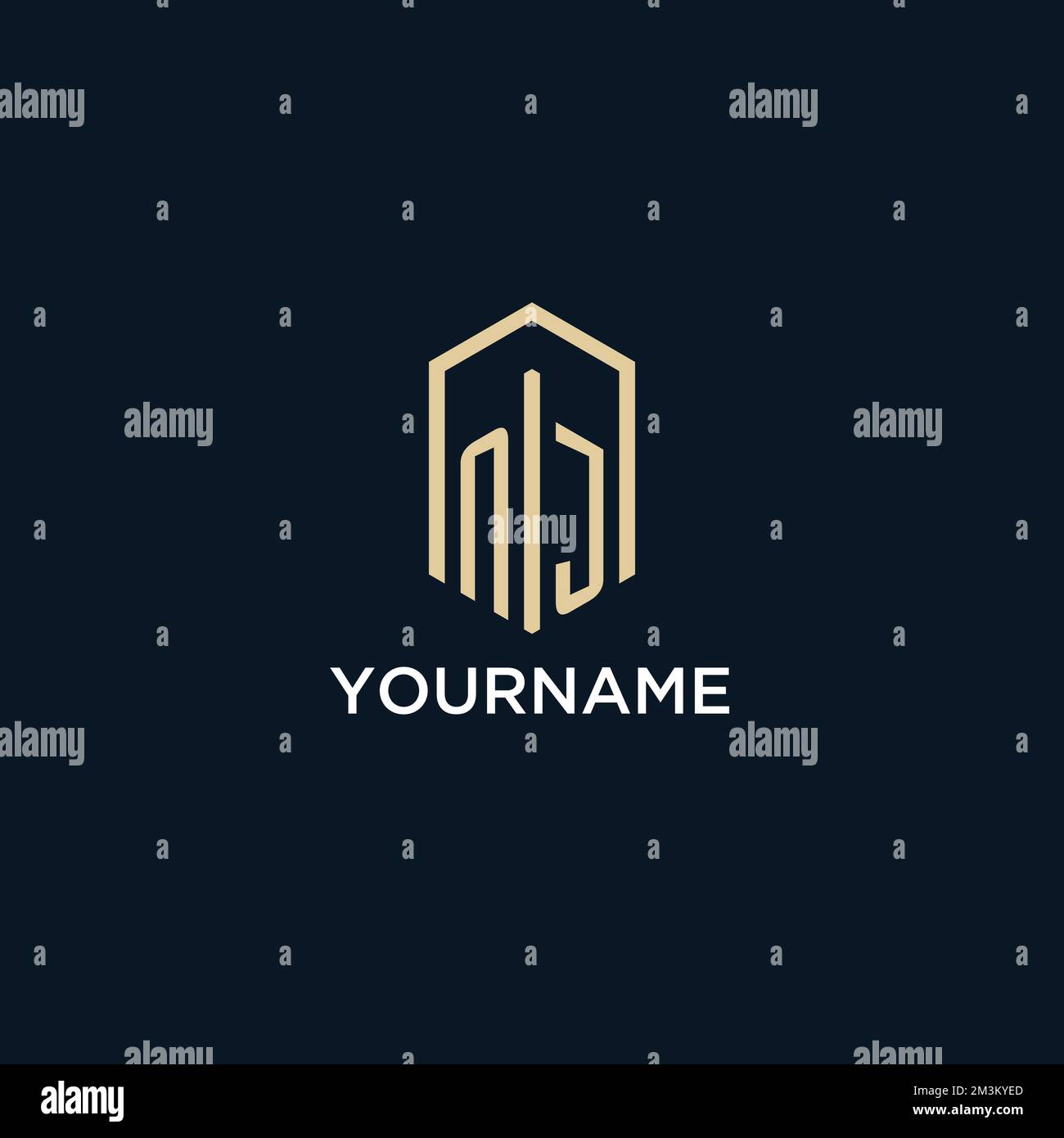NJ monogramma iniziale logo con forma esagonale stile, logo immobiliare design idee vettore ispirazione Illustrazione Vettoriale
