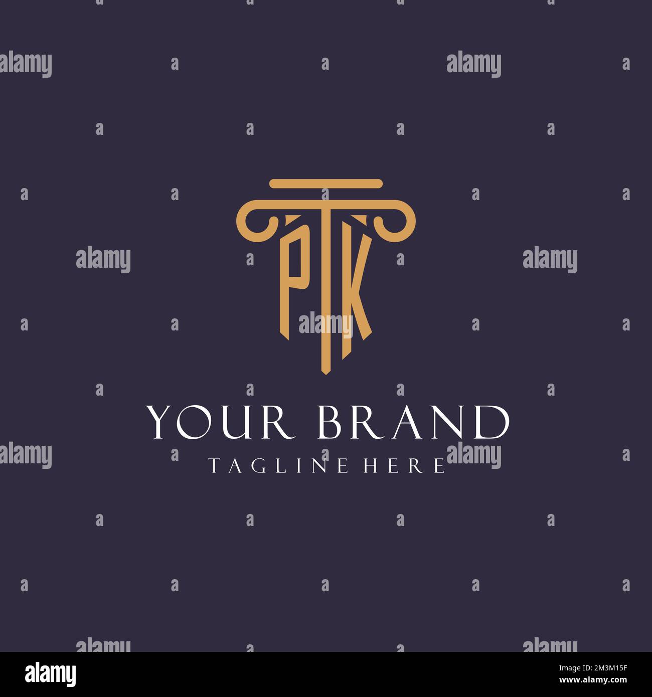 PK monogramma sigla design per studio legale, avvocato, ufficio legale con idee stile colonna Illustrazione Vettoriale