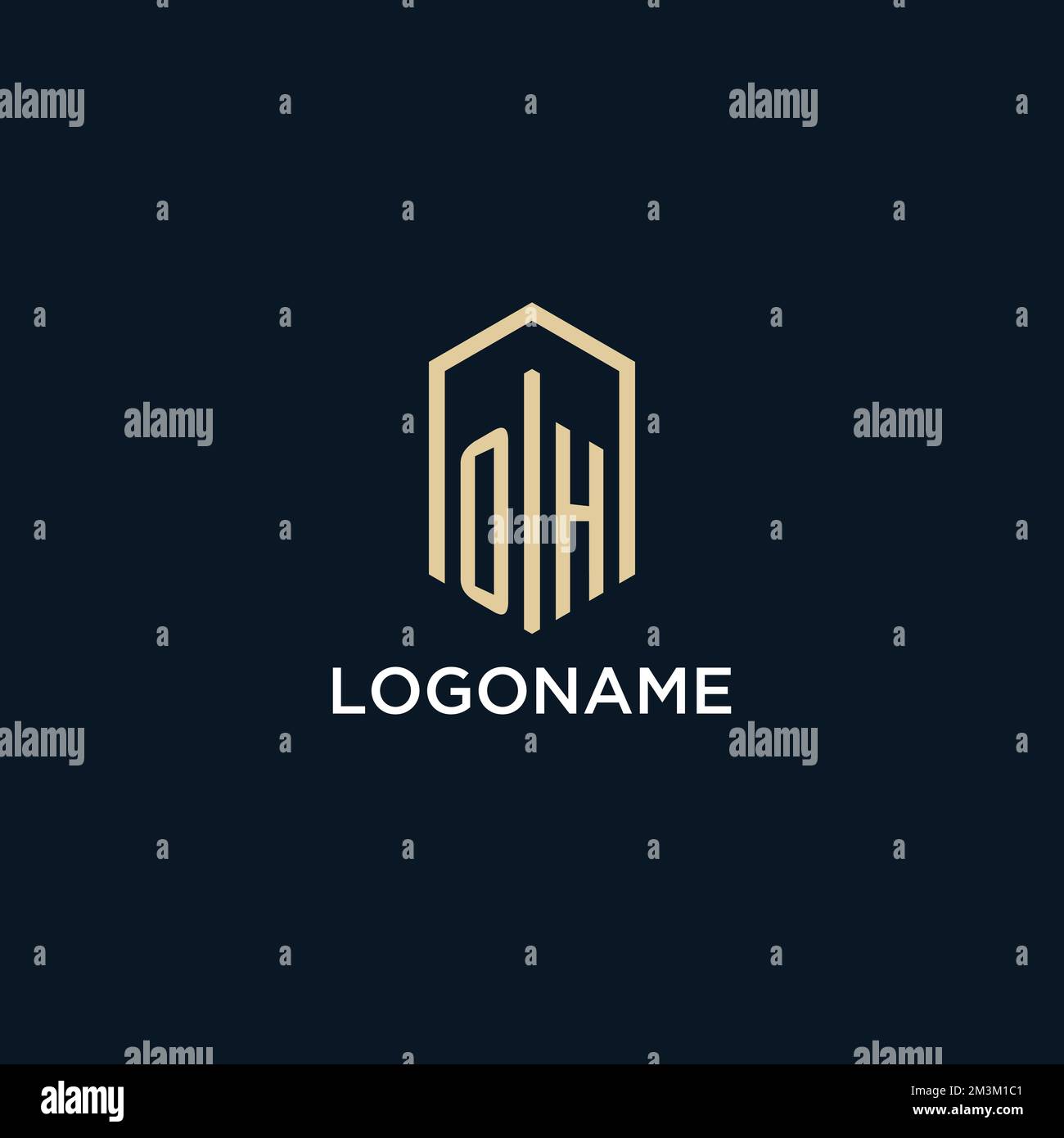 OH monogramma iniziale logo con forma esagonale stile, immobiliare logo design idee vettore ispirazione Illustrazione Vettoriale