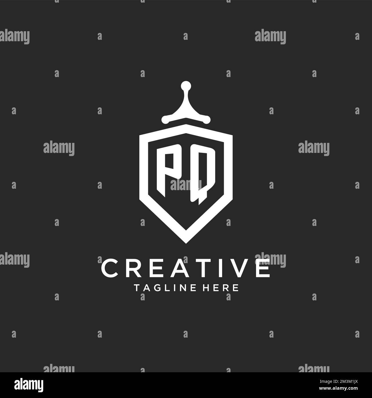 PQ monogramma logo iniziale con protezione forma idee di design Illustrazione Vettoriale