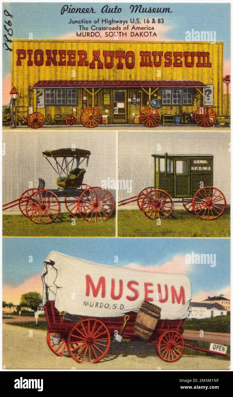 Pioneer Auto Museum, incrocio delle autostrade US 16 e 83, crocevia d'America, Murdo, South Dakota, Gallerie e musei, Tichnor Brothers Collection, Cartoline degli Stati Uniti Foto Stock
