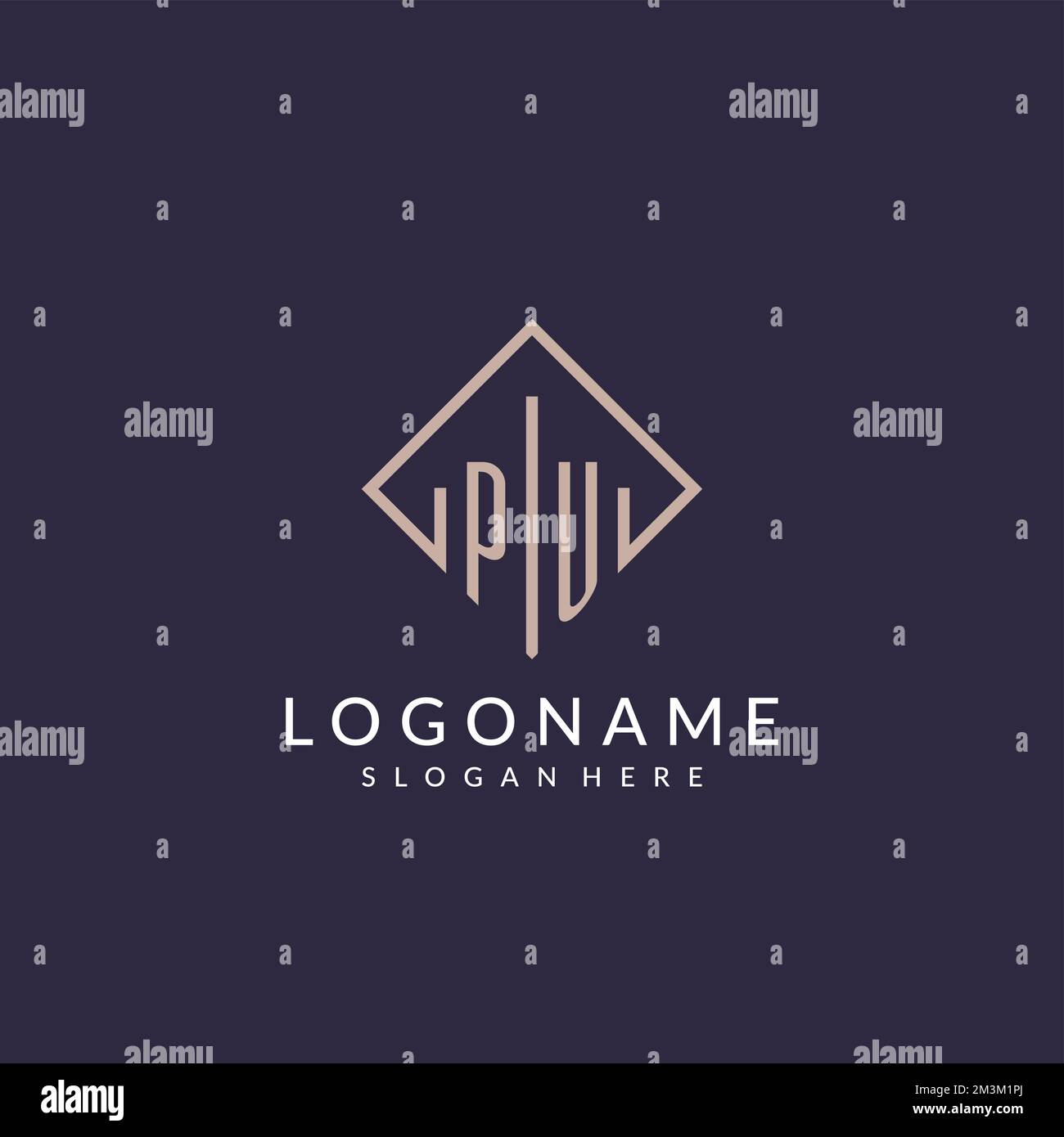 Logo monogramma iniziale in PU con idee di design in stile rettangolo Illustrazione Vettoriale