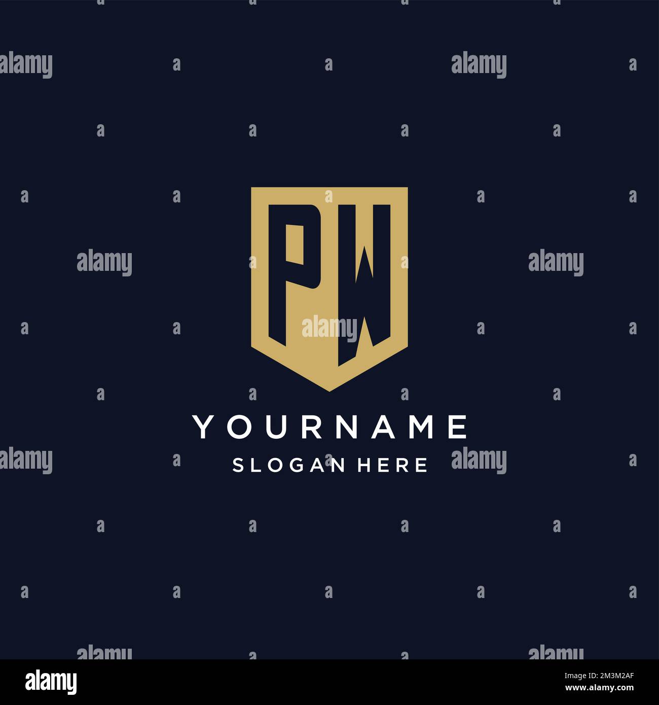 PW monogramma iniziali logo design con icona scudo modello Illustrazione Vettoriale