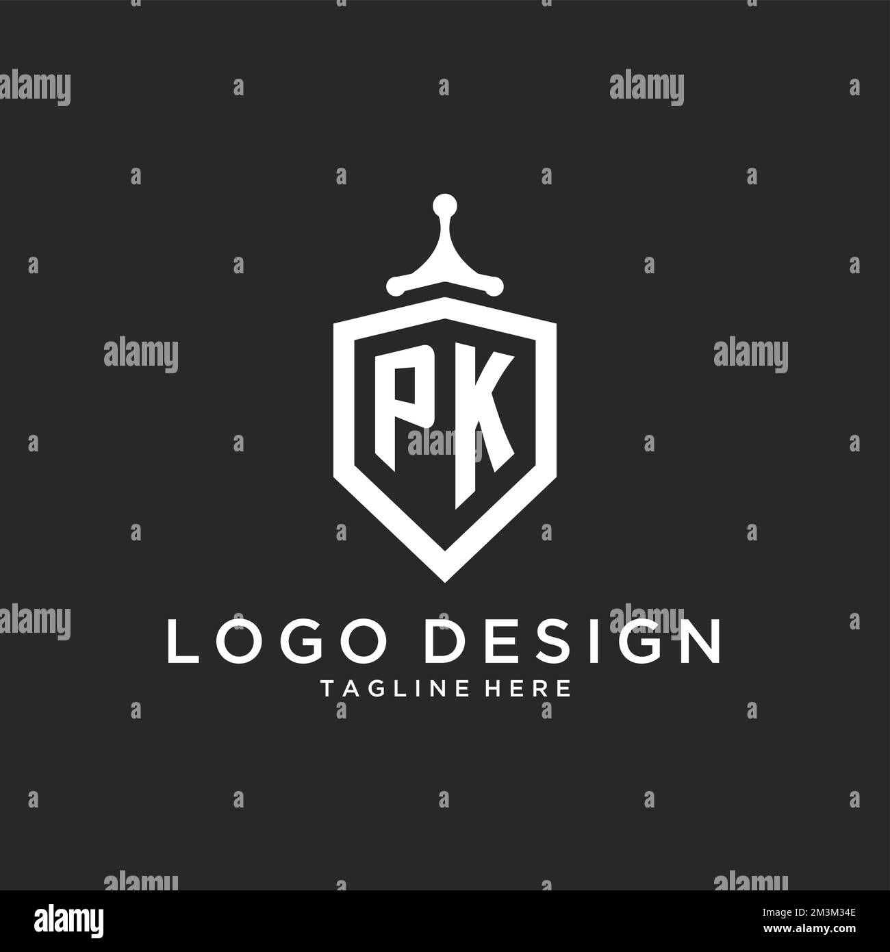PK monogramma logo iniziale con protezione forma idee di design Illustrazione Vettoriale