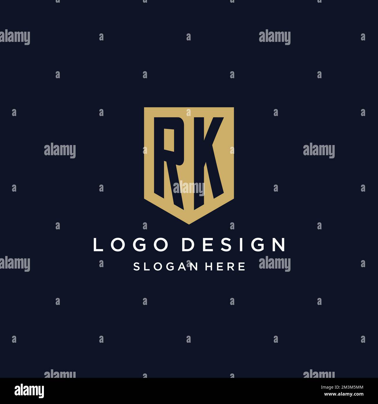 RK monogramma iniziali logo design con icona scudo modello Illustrazione Vettoriale