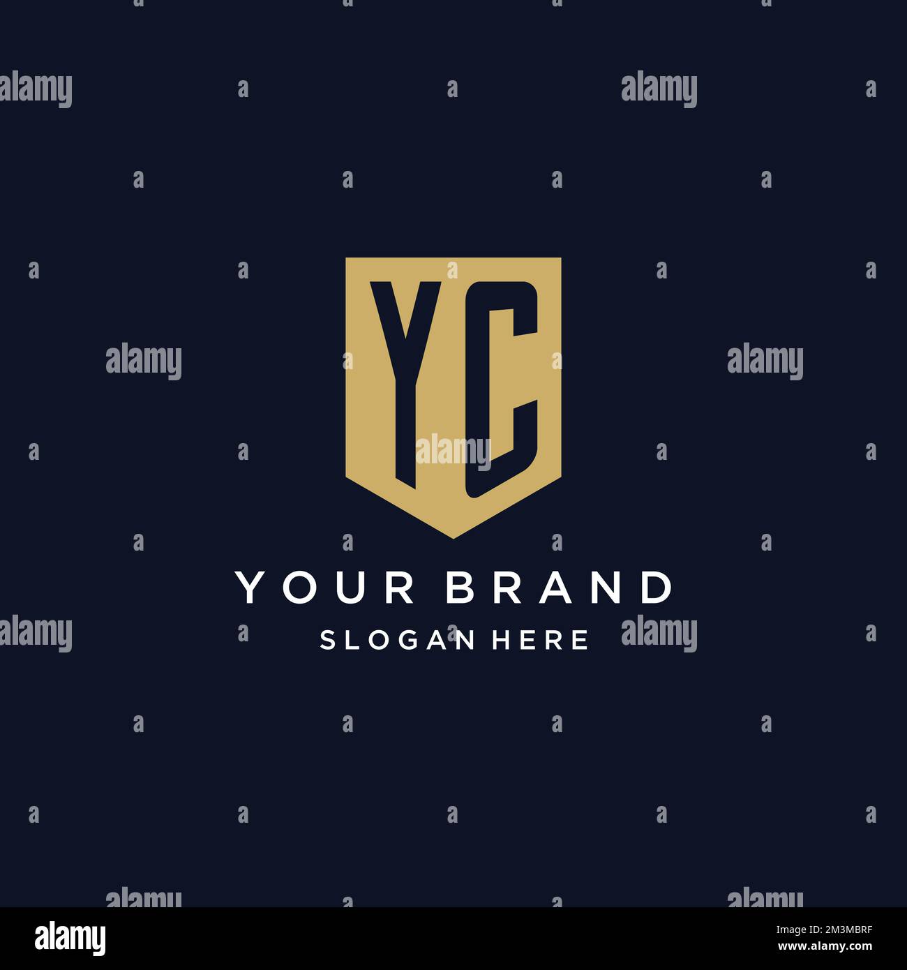 YC monogramma iniziali logo design con icona scudo modello Illustrazione Vettoriale