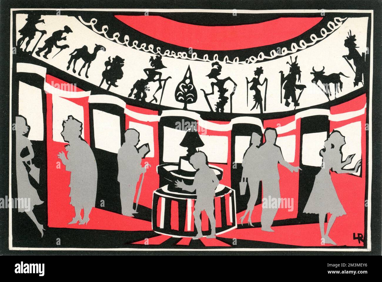 Cartolina un'impressione della SALA LOTTE REINIGER venduta alla MOSTRA DI OSSERVAZIONE, Trafalgar Square London nel 1956 presentata in collaborazione con il British Film Institute e la Cinematheque Francaise e diretta da Richard Buckle Foto Stock