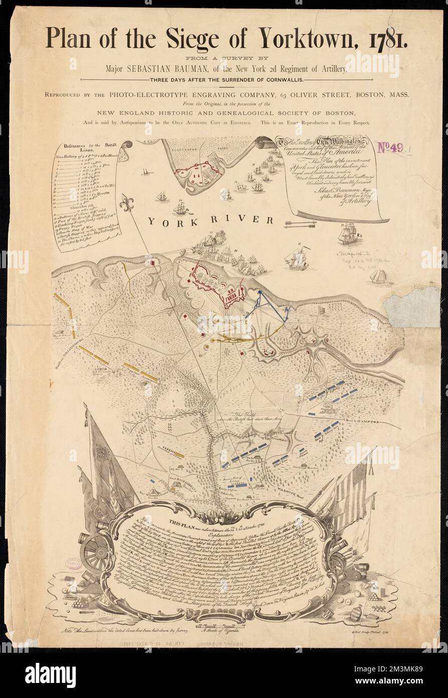 Piano dell'assedio di Yorktown, 1781 , Yorktown va., Storia, assedio, 1781, Mappe, prime opere del 1800, Facsimiles Norman B. Leventhal Map Center Collection Foto Stock