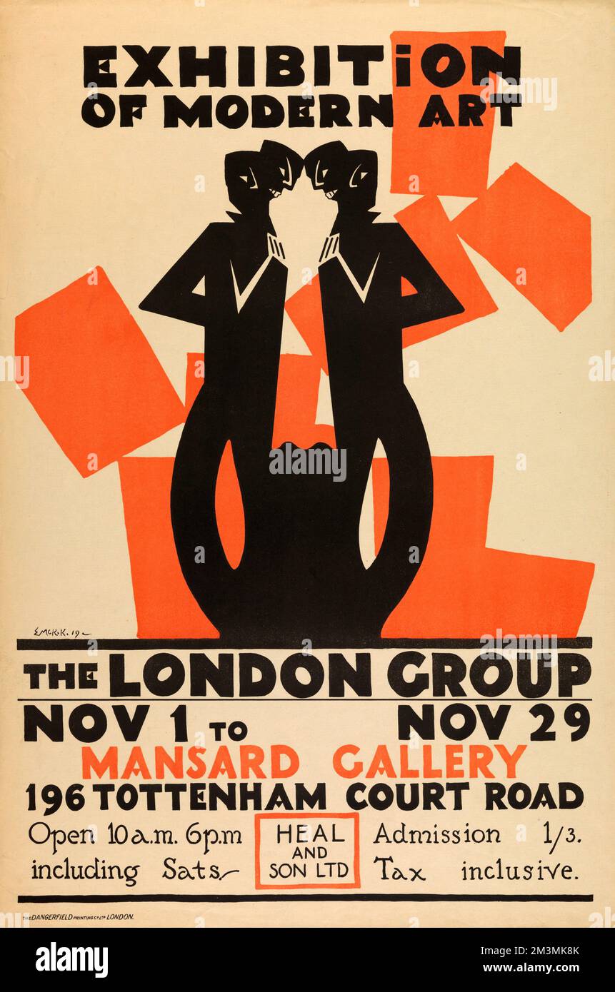 Vecchio poster, Exhibition of Modern Art - The London Group, Mansard Gallery, Tottenham Court Road, CA. 1915 Foto Stock