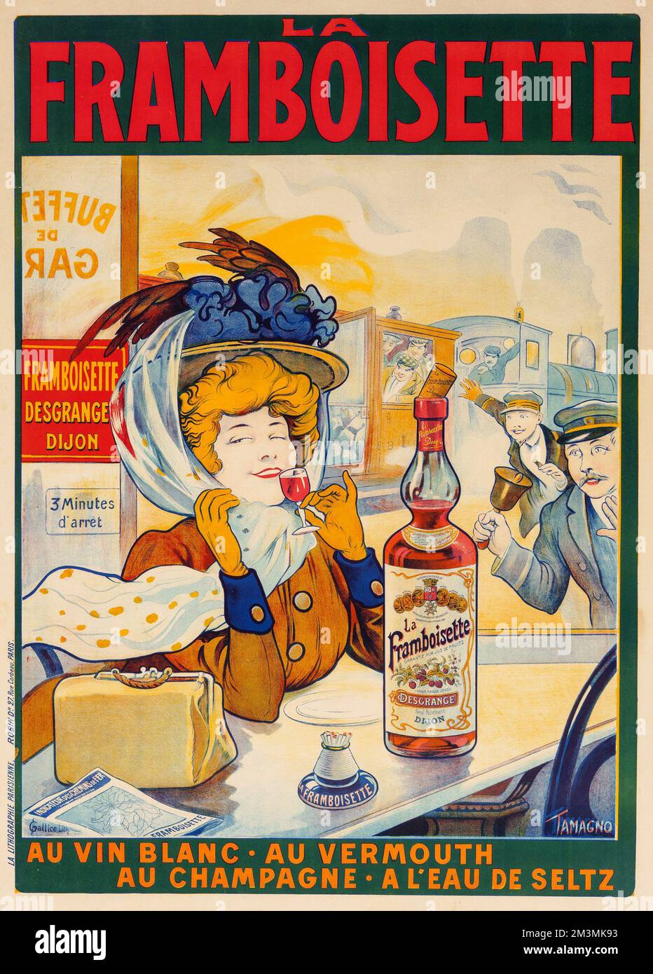 Vecchia pubblicità alcool - Tamagno (francese, 1871-1930). La Framboisette, Desgrange Dijon, c. 1905 Foto Stock