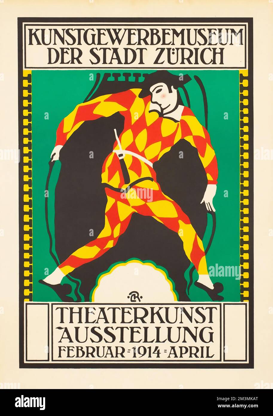 Poster teatrale - Carl Roesch - Theaterkunst Austellung - Zurigo - Mostra teatrale Harlequin Poster, febbraio 1914 - Schweiz, Suisse, Svizzera Foto Stock