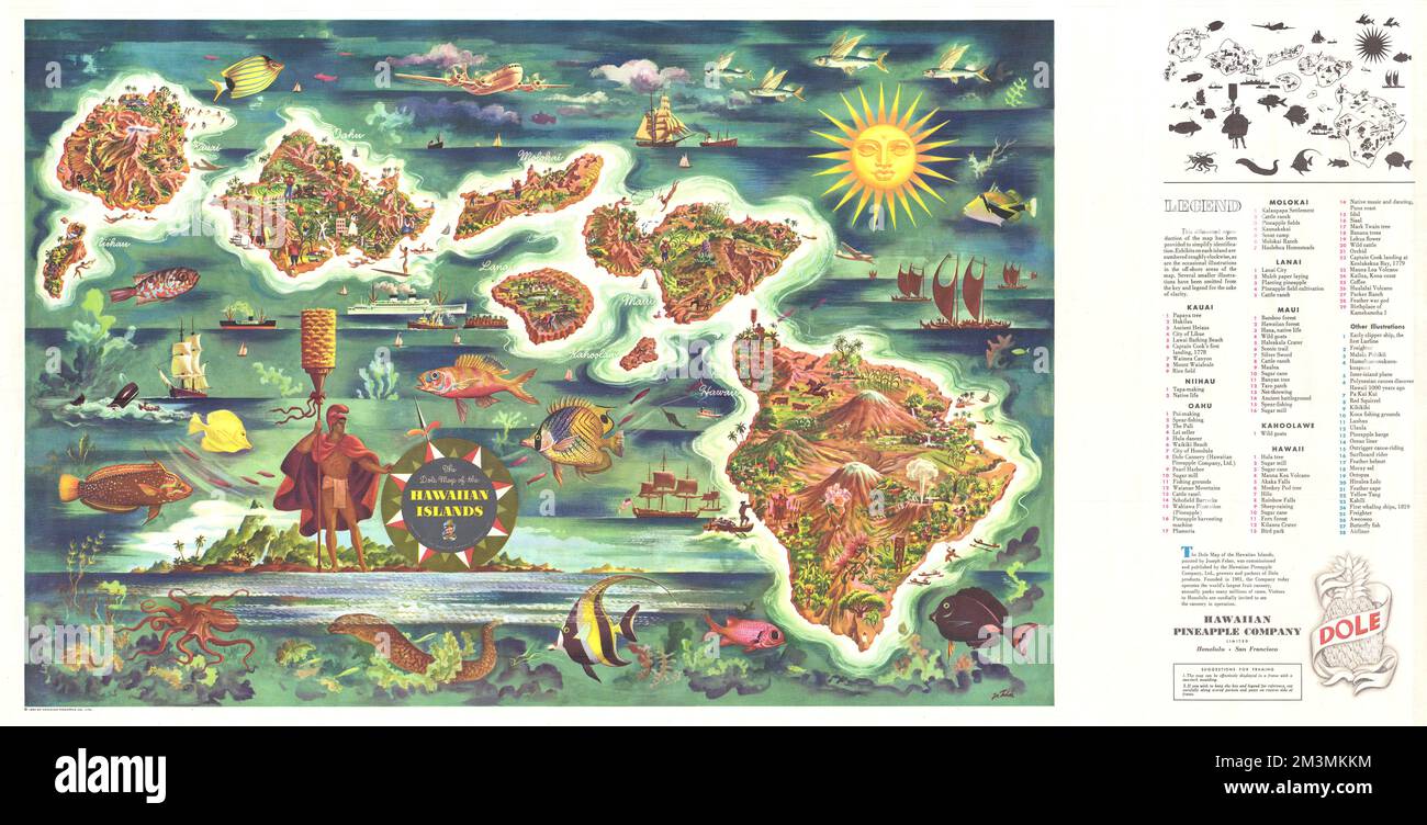 Josep Feher Dole - Mappa delle Hawaii - 1950 Foto Stock