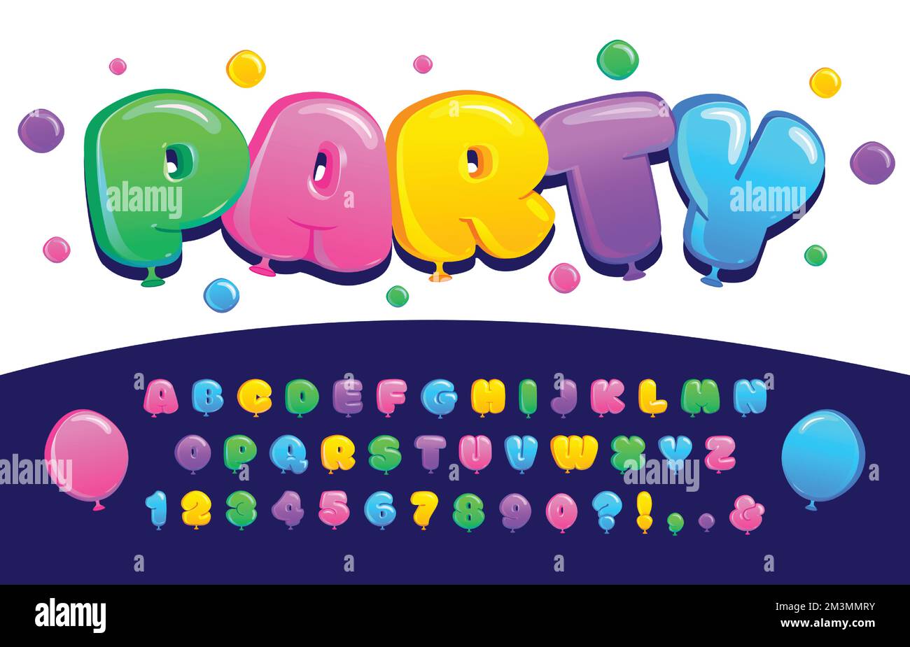 Carattere della bollatura. Lettere gonfiabili, numeri di bolla e balloon typeface per celebrazione tipografia lettering disegno vettore set di alfabeto balloon typo Illustrazione Vettoriale