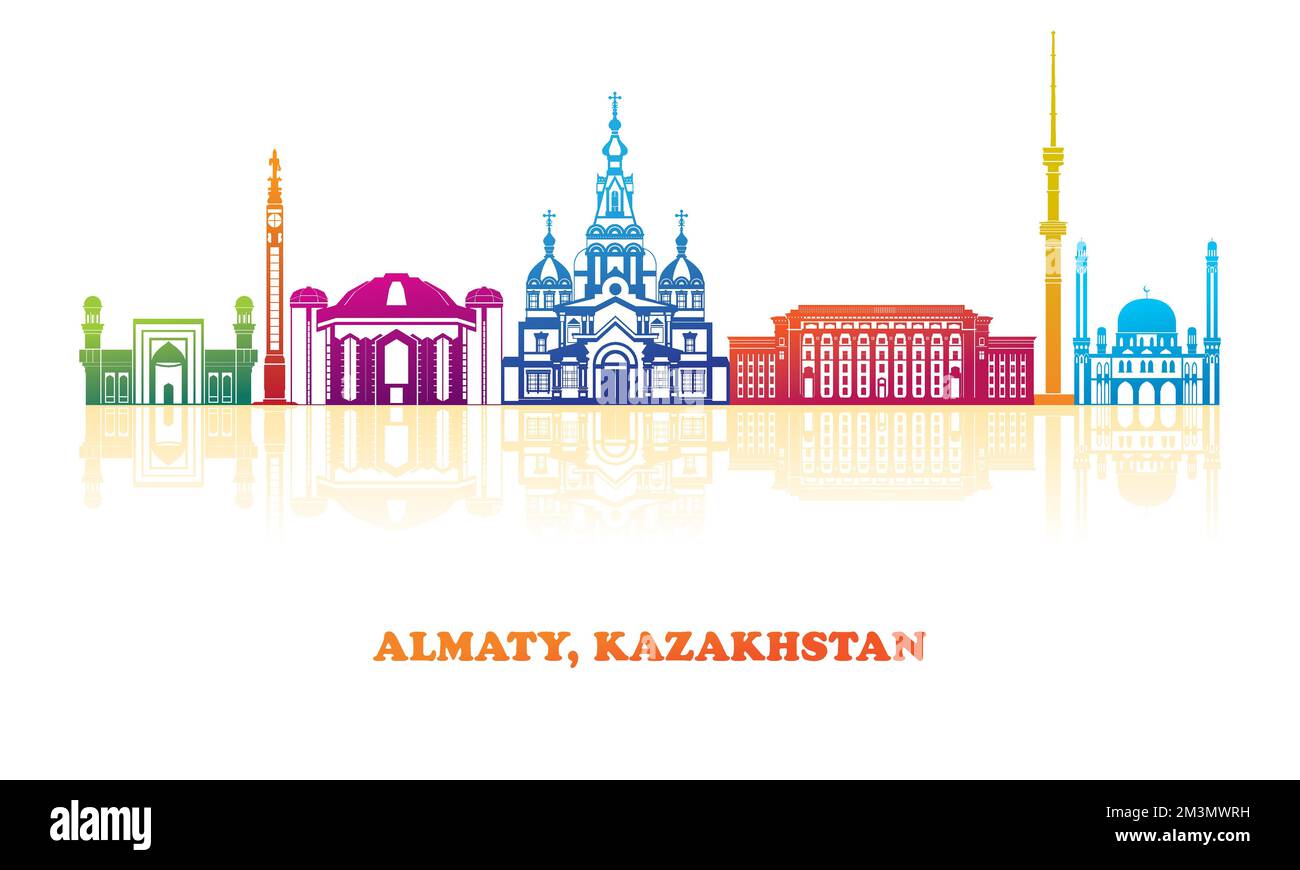 Panorama a colori della città di Almaty, Kazakhstan - illustrazione vettoriale Illustrazione Vettoriale
