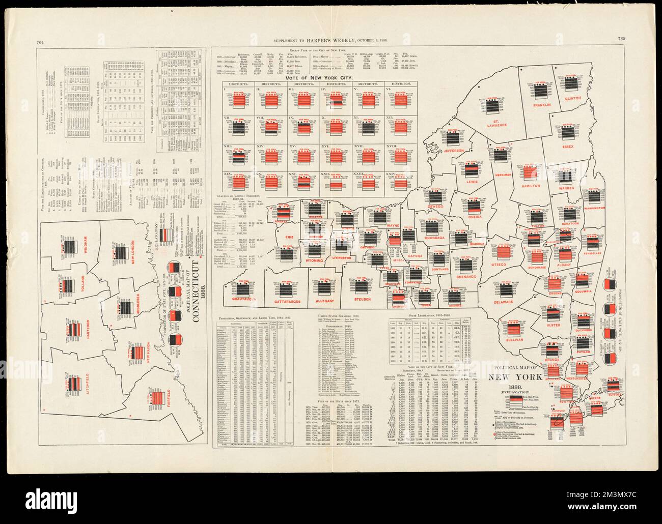 Mappa politica del Connecticut 1888 ; mappa politica di New York 1888 , votazione, Connecticut, Mappe, votazione, New York state, Maps Norman B. Leventhal Map Center Collection Foto Stock