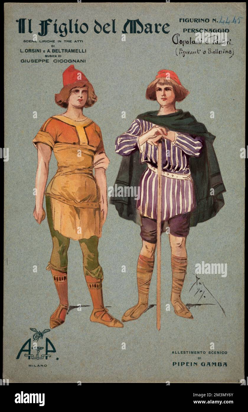 Popolani e pastori (figuranti o ballerine) , opere e operette, costumi, Collezione Allen A. Brown Foto Stock