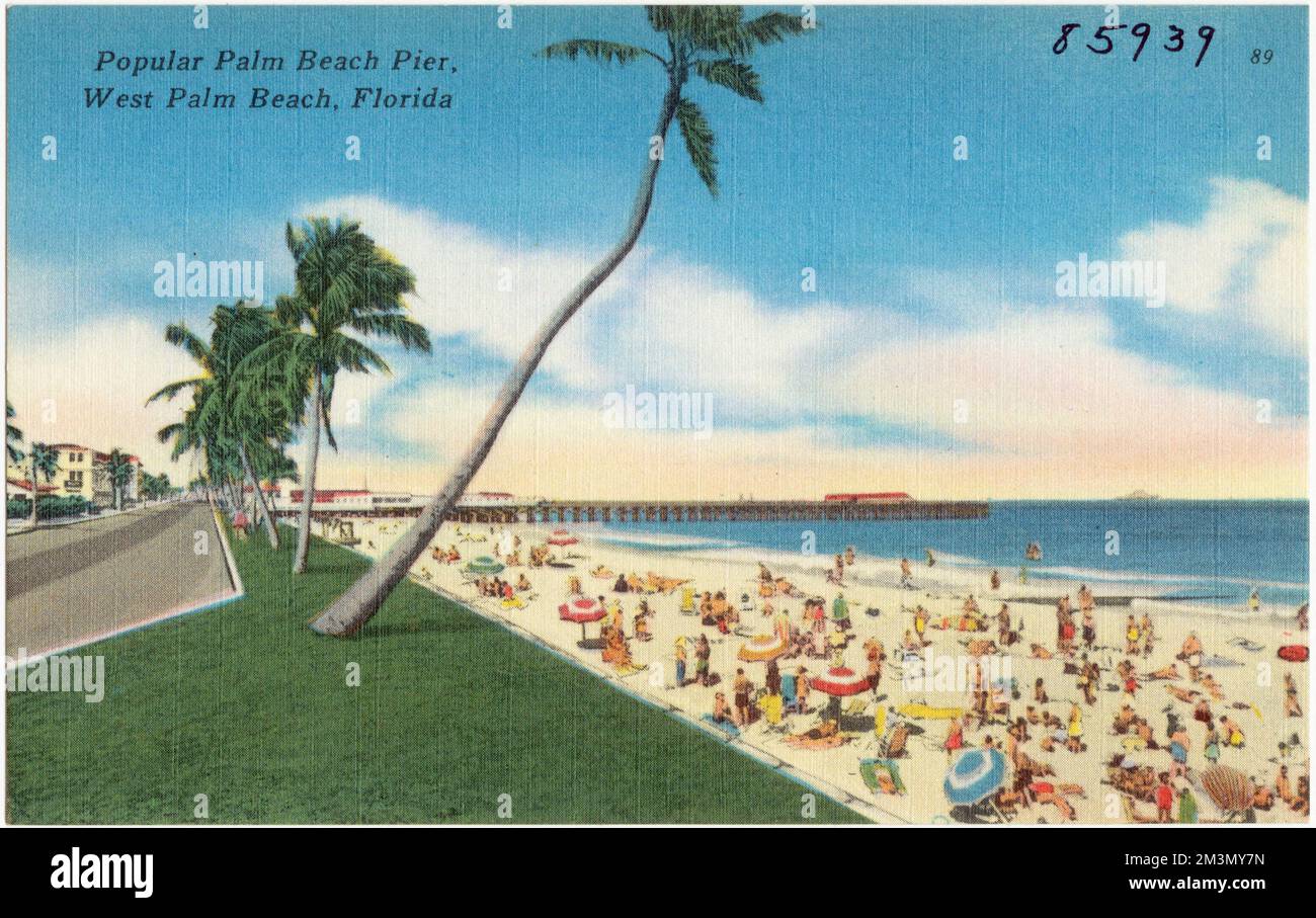 Popular Palm Beach Pier, West Palm Beach, Florida , spiagge, Tichnor Brothers Collection, Cartoline degli Stati Uniti Foto Stock