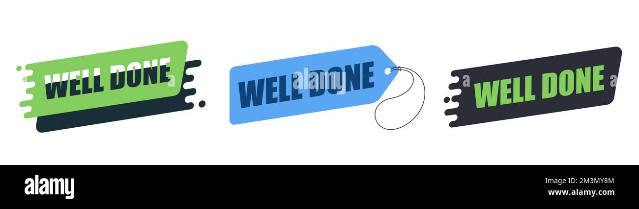 Emblemi e illustrazioni di tag con testo ben fatto. Illustrazione Vettoriale