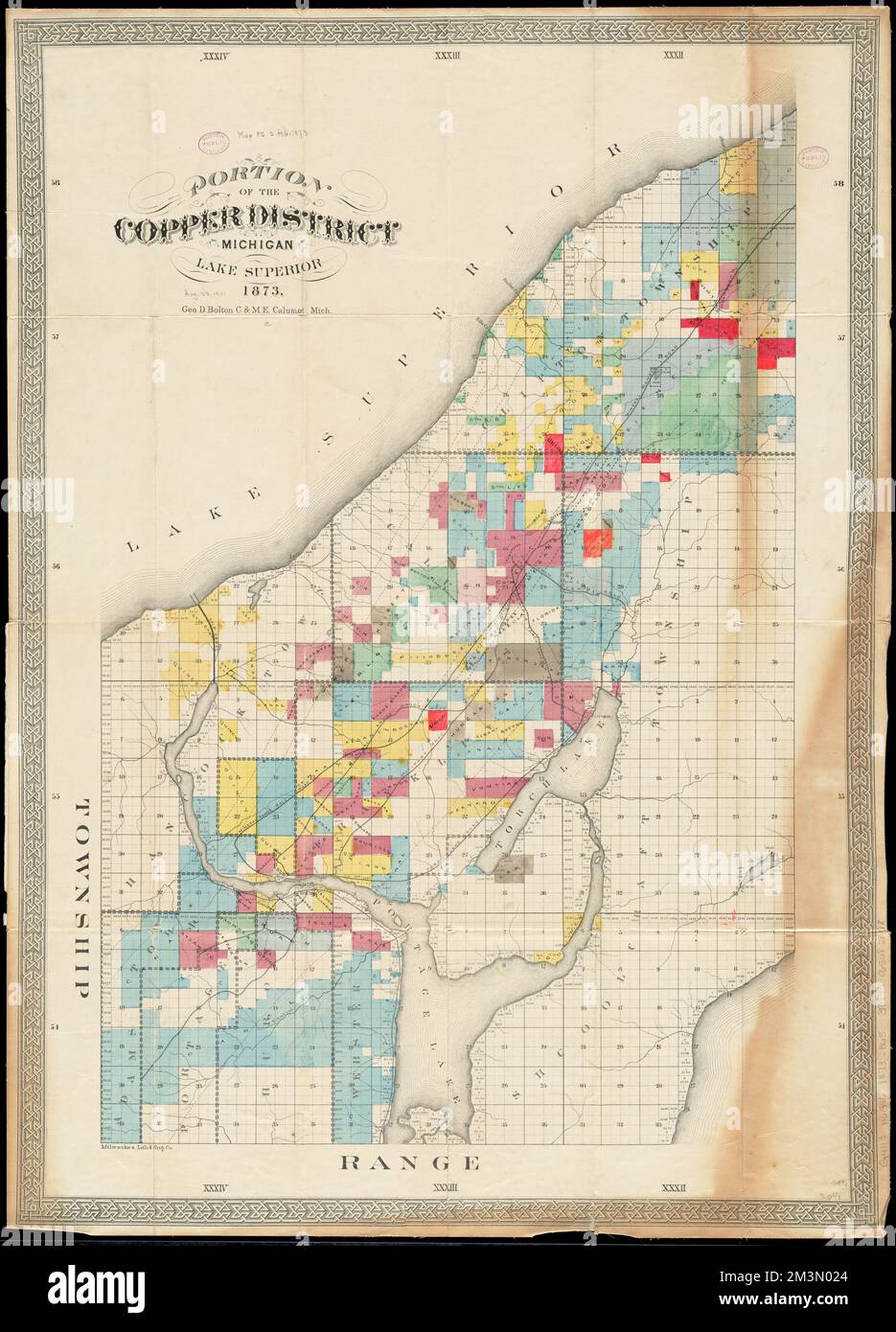 Porzione del distretto del rame, Michigan, Lago superiore, proprietari terrieri, Michigan, Houghton County, Mappe, Real Property, Michigan, Houghton County, Mappe, Ferrovie, Michigan, Contea di Houghton, Mappe, Strade, Michigan, Contea di Houghton, Mappe, Contea di Houghton Michigan, Mappe Norman B. Leventhal Map Center Collection Foto Stock