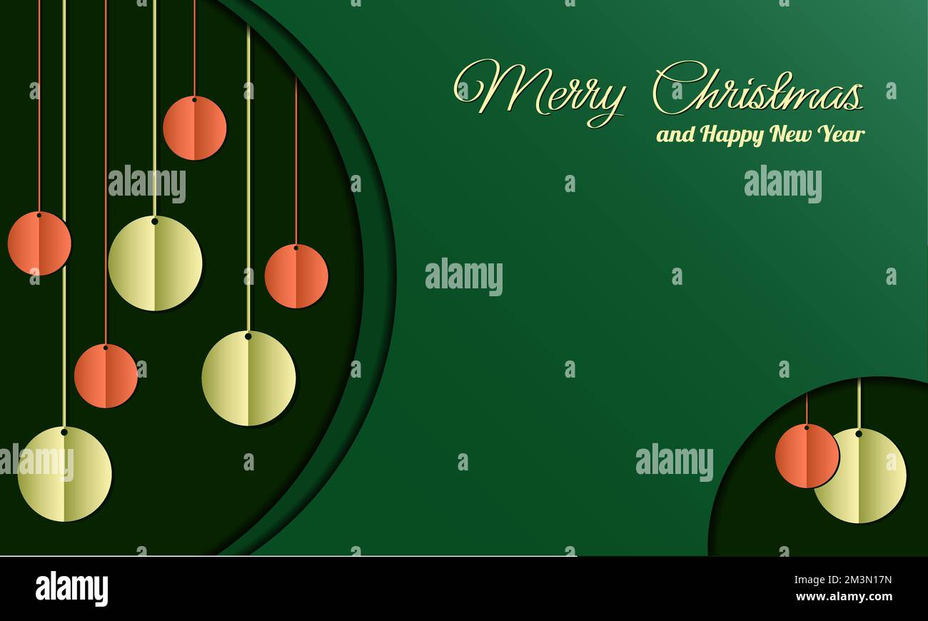 Sfondo di carta di Natale con palle di carta di Natale. Sfumature. Disegno vettoriale. Stile. Modello. Cartolina. Invito. Web. Tipografia. Illustrazione Vettoriale