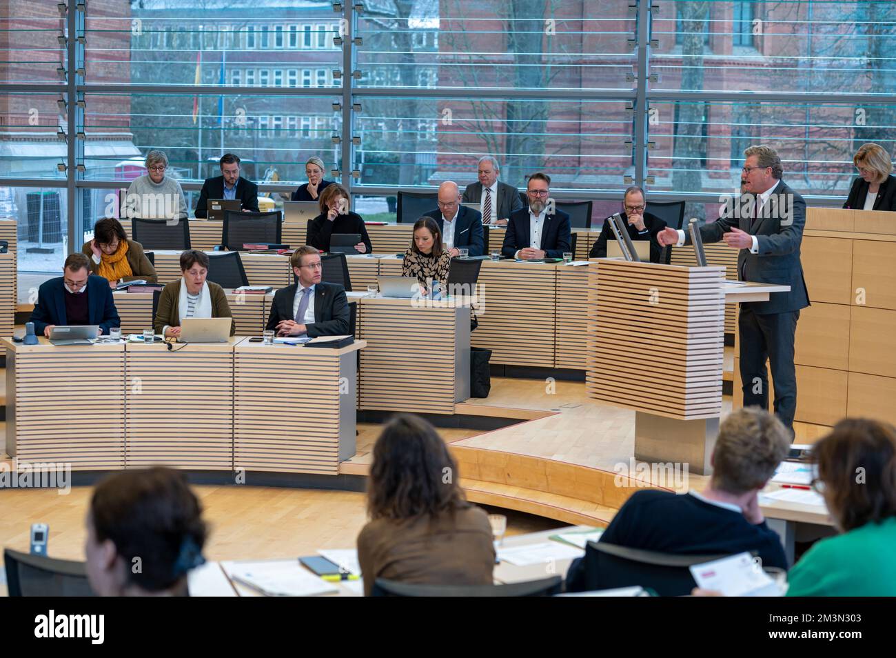 Plenarsitzung im Landeshaus Kiel der Abgeordnete der FDP Dr. Bernd Buchholz bei seiner Rede vor dem Plenum Foto Stock