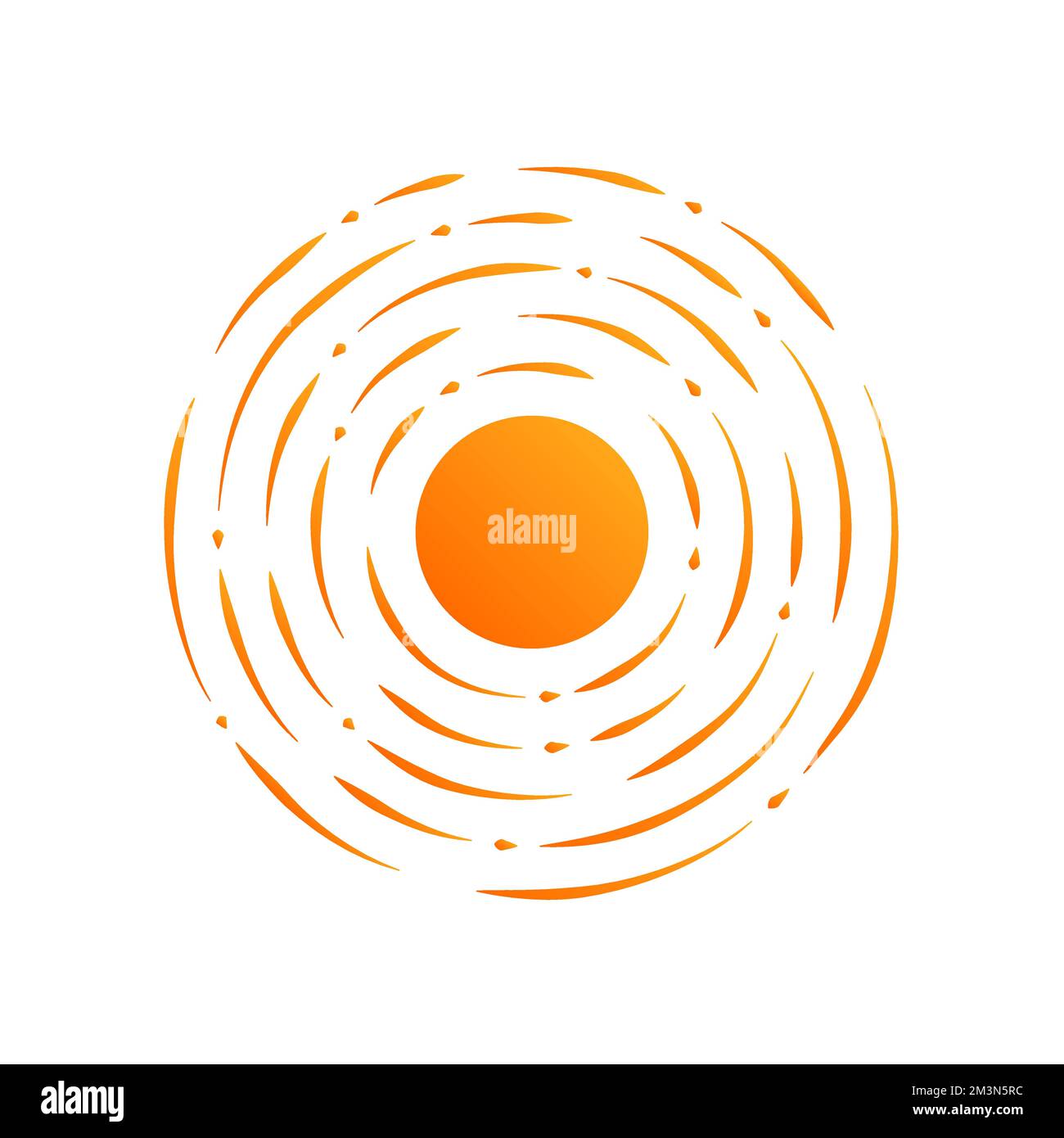 Design con logo Summer Sun. Modello di logo astratto per le festività. Simbolo della stella Sunburst. Sole natura sole segno sole su sfondo bianco. Icona forma vettoriale astratta Illustrazione Vettoriale