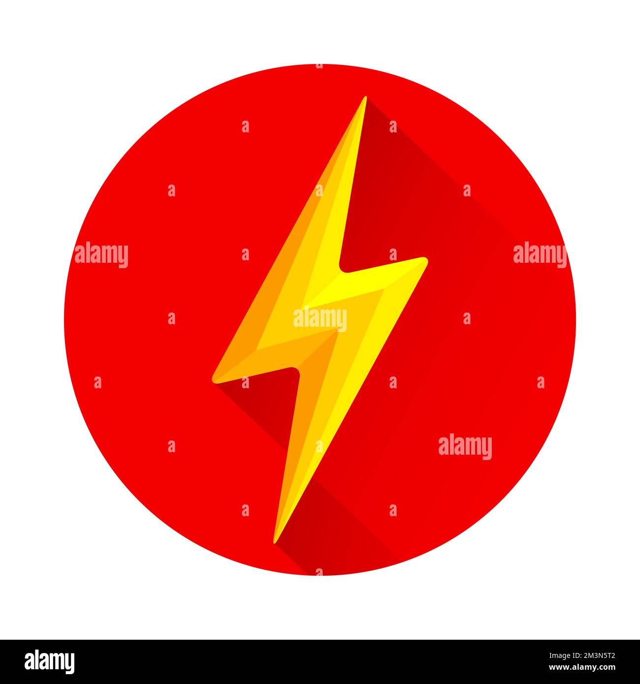 Design piatto Lightning Icon lunga ombra. Simbolo lampeggiante in cerchio rosso su sfondo bianco. Illustrazione vettoriale Illustrazione Vettoriale