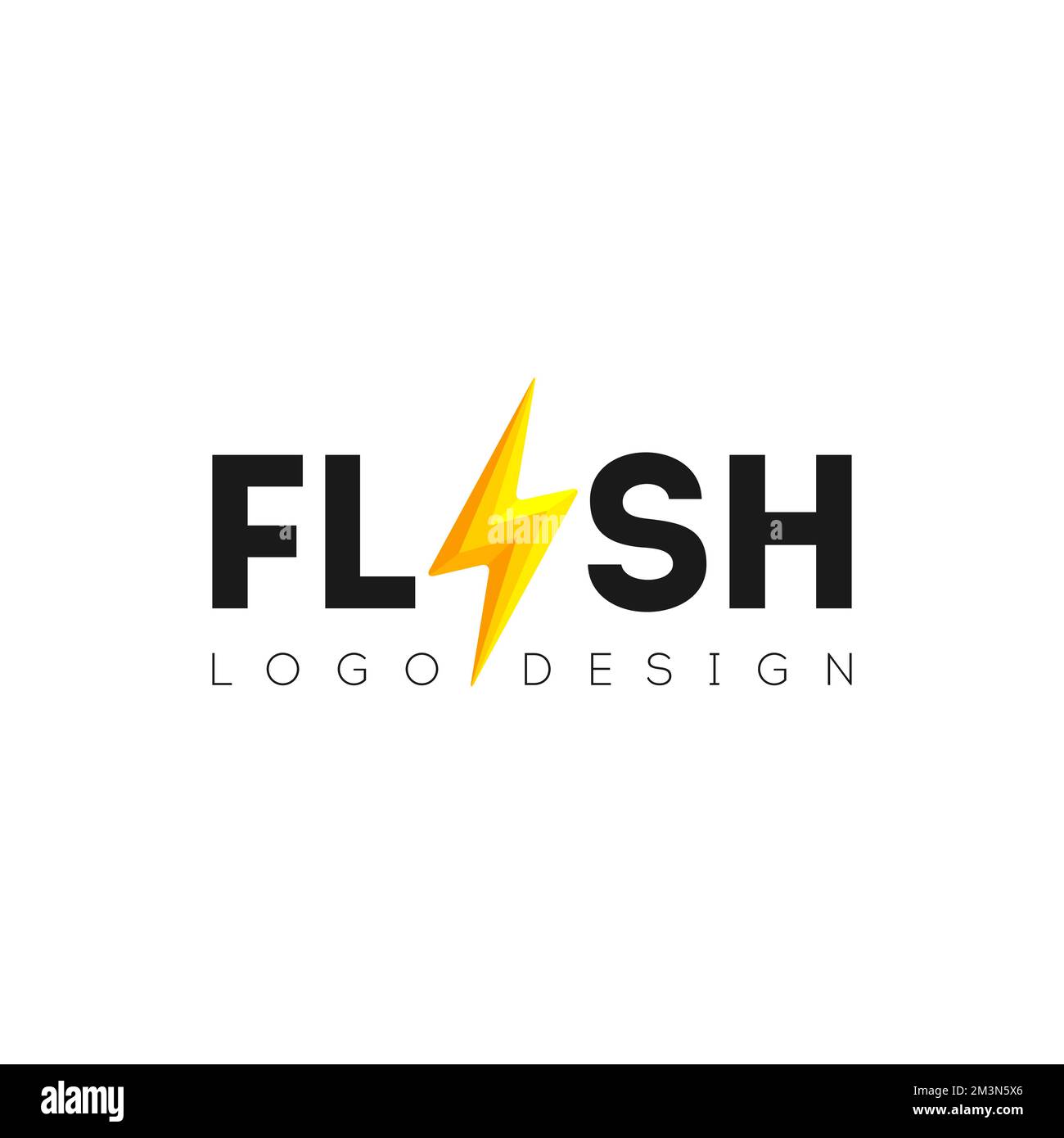 Logo flash con simbolo di fulmine. Astratto oro velocità elettrica 3D modello logo. Icona energia bullone con testo. Velocità energia flash vettoriale Illustrazione Vettoriale