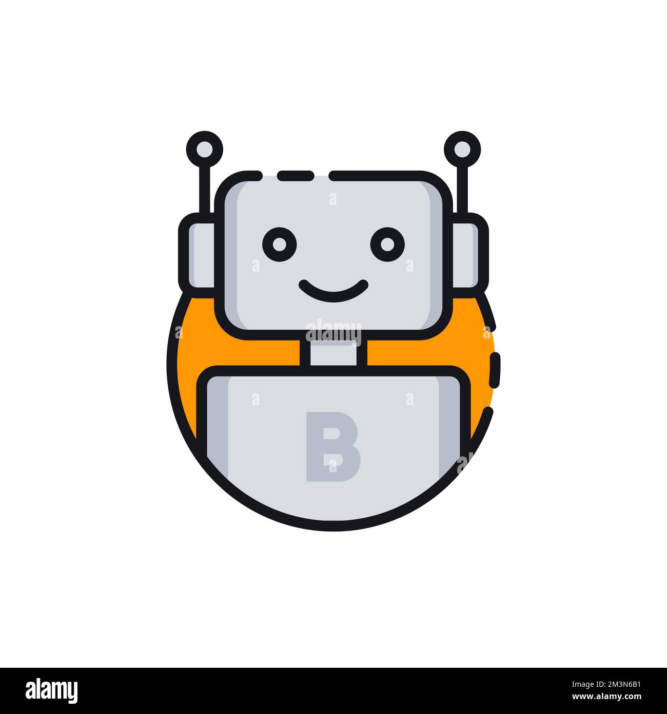 Icona del robot. Icona di chatbot. Robot sorridente carino. Tracciare il segno del robot nel cerchio blu. Illustrazione di cartoni animati vettoriali isolati su sfondo bianco. Voi Illustrazione Vettoriale