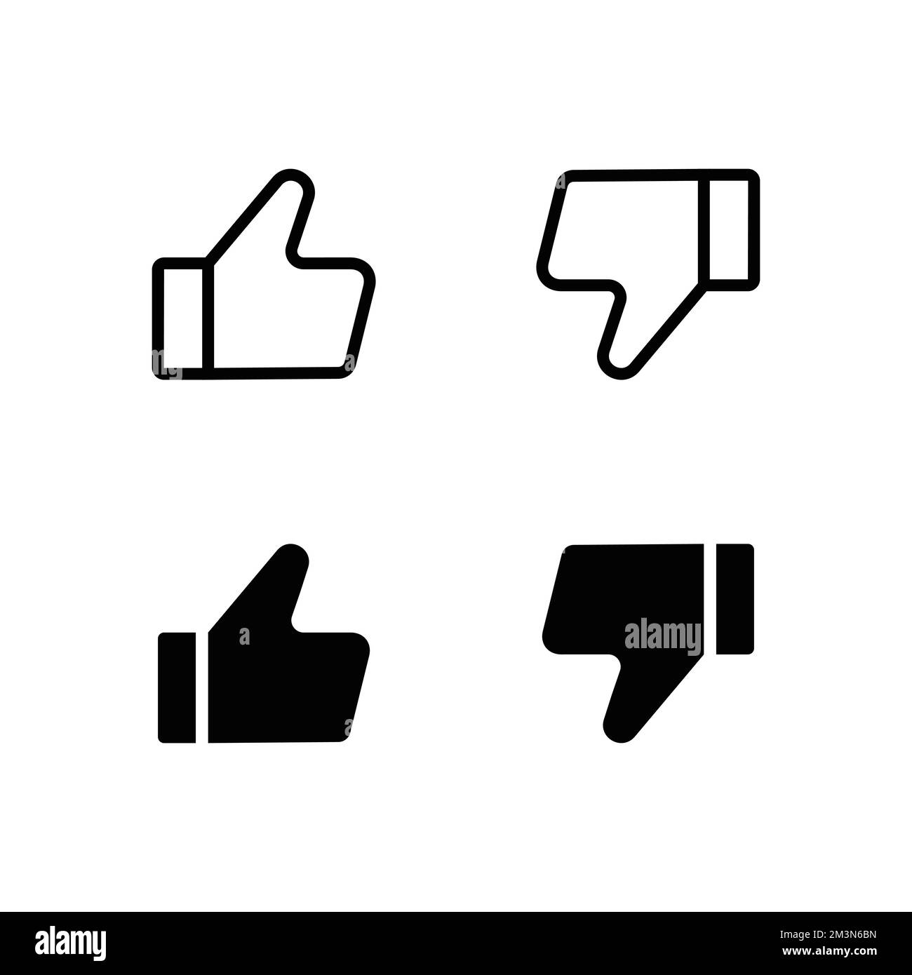 Come icone non simili. Set di icone con pollice in alto e pollice in basso. Illustrazione vettoriale in stili linea e a tinta unita su sfondo bianco Illustrazione Vettoriale