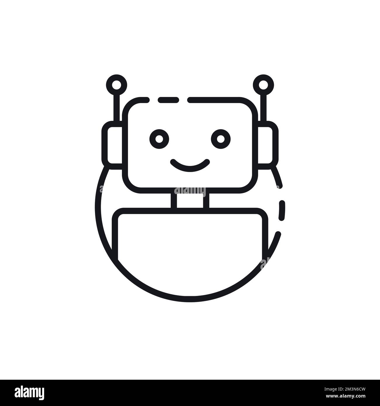 Icona del robot. Icona di chatbot. Robot sorridente carino. Tracciare il segno del robot nel cerchio blu. Illustrazione di cartoni animati vettoriali isolati su sfondo bianco Illustrazione Vettoriale