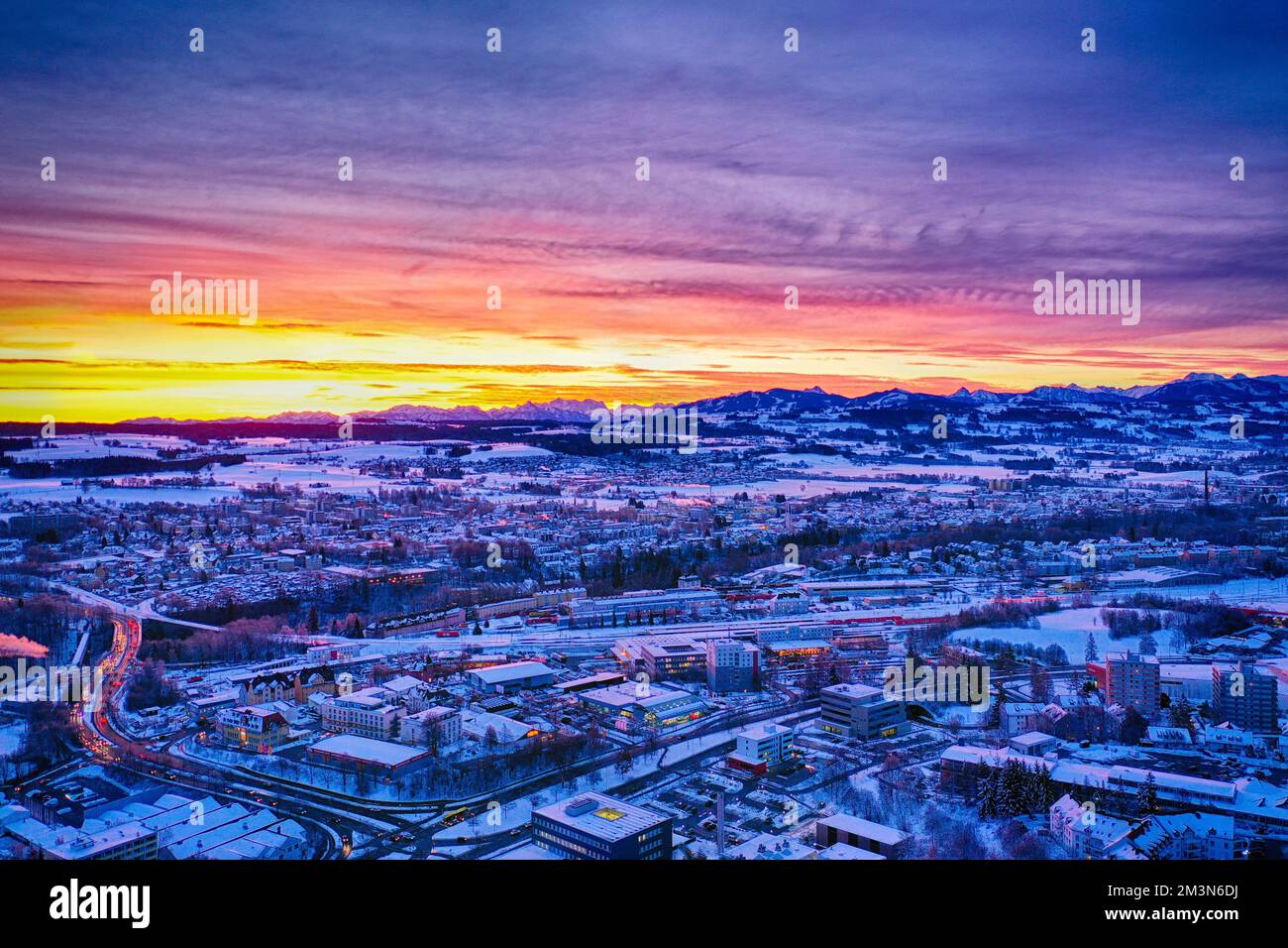 Città Inverno neve Aerial Bavaria Foto Stock