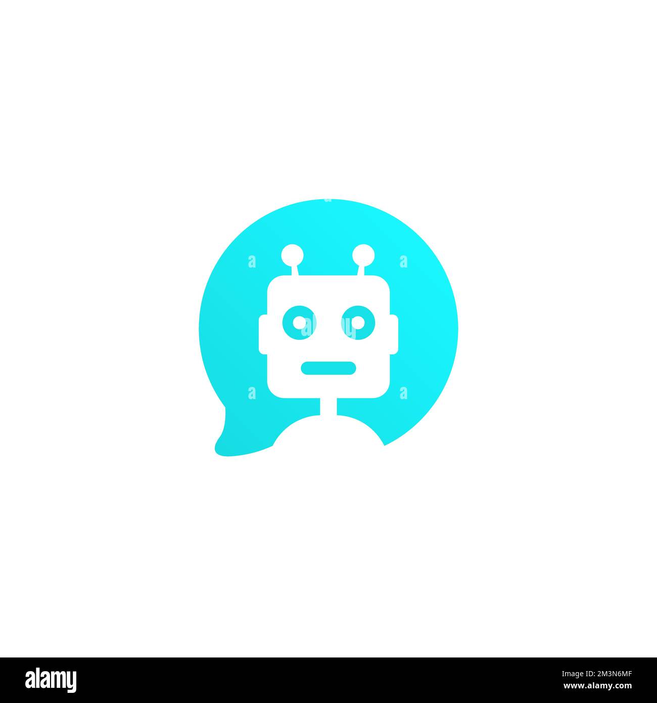 Icona chatbot in stile piatto su sfondo bianco. Robot in bolla blu. Robot di assistenza clienti online. Icona chatbot assistente virtuale Illustrazione Vettoriale