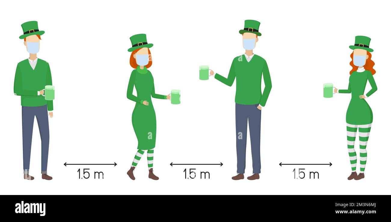Distanza sociale 1,5 metri su St. Giorno di Patrick. Poster. Illustrazione vettoriale. Illustrazione Vettoriale
