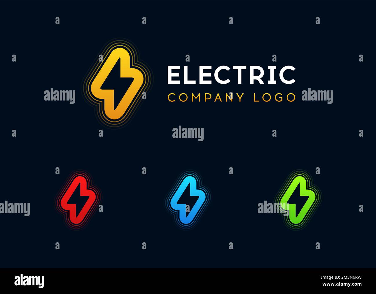 Design del logo vettoriale a onde elettriche. Fulmine simbolo semplice minimo. Progettazione di segnali elettrici. Icona di alimentazione in colori diversi. Logo Energy Vector Illustrazione Vettoriale