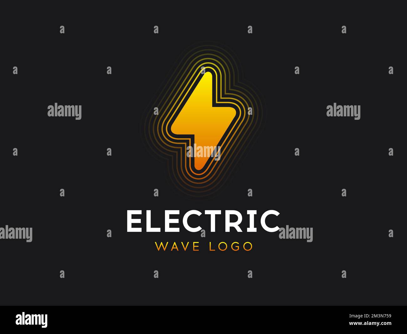 Concetto di logo Electric WAVE. Fulmine con le onde. Logotipo dell'energia elettrica. Modello con logo flash. Fulmine con onde. Logo vettoriale Illustrazione Vettoriale