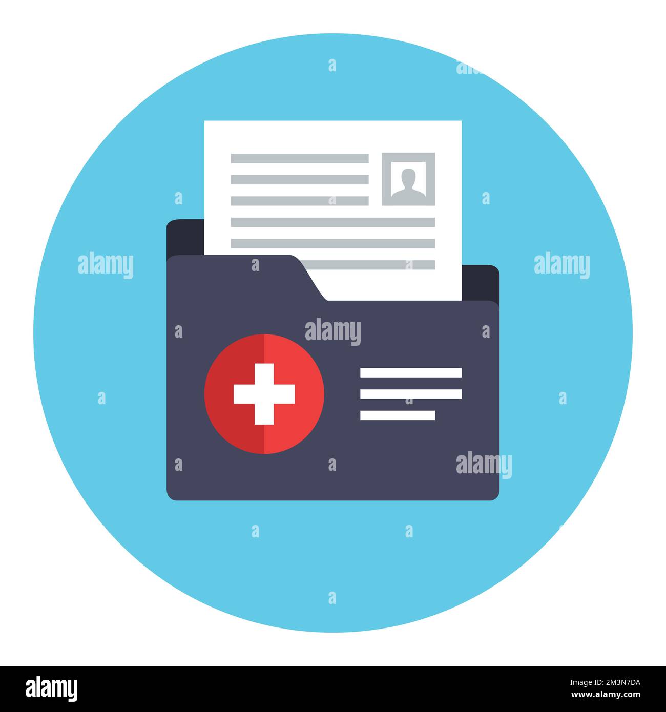 Cartella medica con il file della cronologia del paziente. Icona file paziente. Simbolo referto medico. Analisi, diagnosi o informazioni sui segni di prescrizione. Registrazione clinica Illustrazione Vettoriale