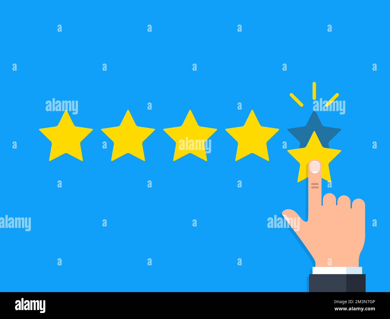 Concetto di feedback positivo. Business Hand dà cinque stelle di valutazione. Soddisfazione del cliente. Illustrazione vettoriale Illustrazione Vettoriale