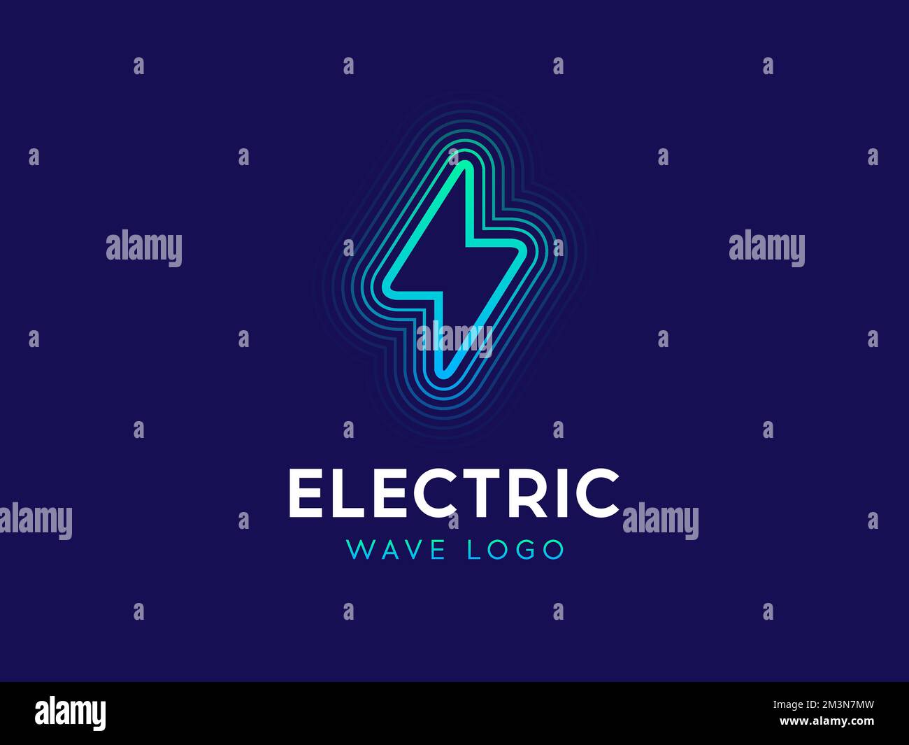 Concetto di logo Electric WAVE. Fulmine con le onde. Logotipo dell'energia elettrica. Logo flash in stile lineare. Fulmine con onde Illustrazione Vettoriale