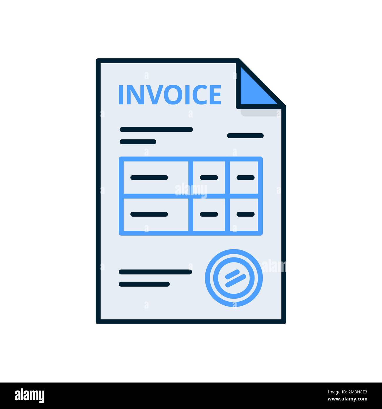 Icona fattura fattura fattura fattura carta a righe vettoriali. Fatture di pagamento e fatturazione, firma delle operazioni finanziarie. Icona pagamento imposta vettore Illustrazione Vettoriale