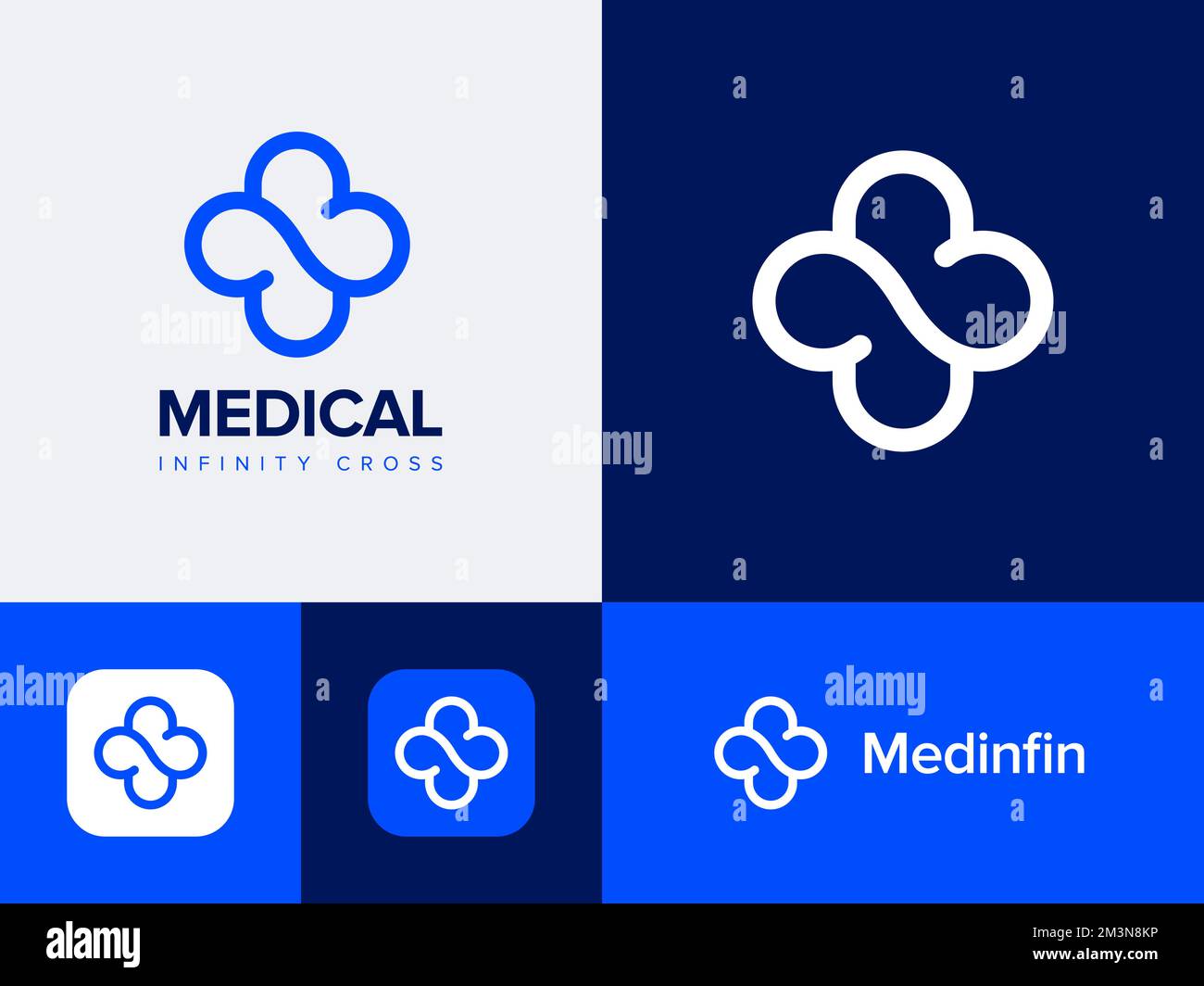 Design con logo a croce a sfioro per uso medico. Simbolo grafico per l'identità aziendale medica. Logo vettoriale lineare Illustrazione Vettoriale
