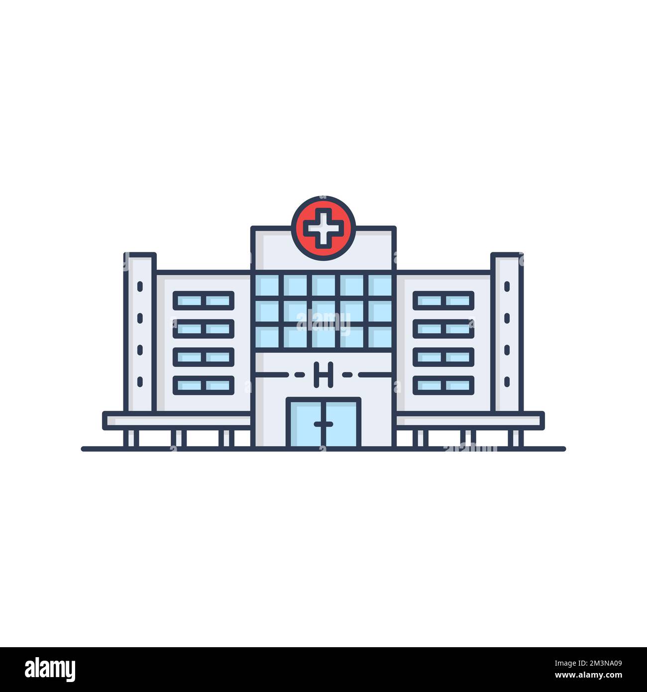 Icona dell'ospedale. Costruzione di medicina. Concetto di segno del centro medico in stile linea piatta. Simbolo di clinica privata. Illustrazione vettoriale moderna isolata su bianco Illustrazione Vettoriale