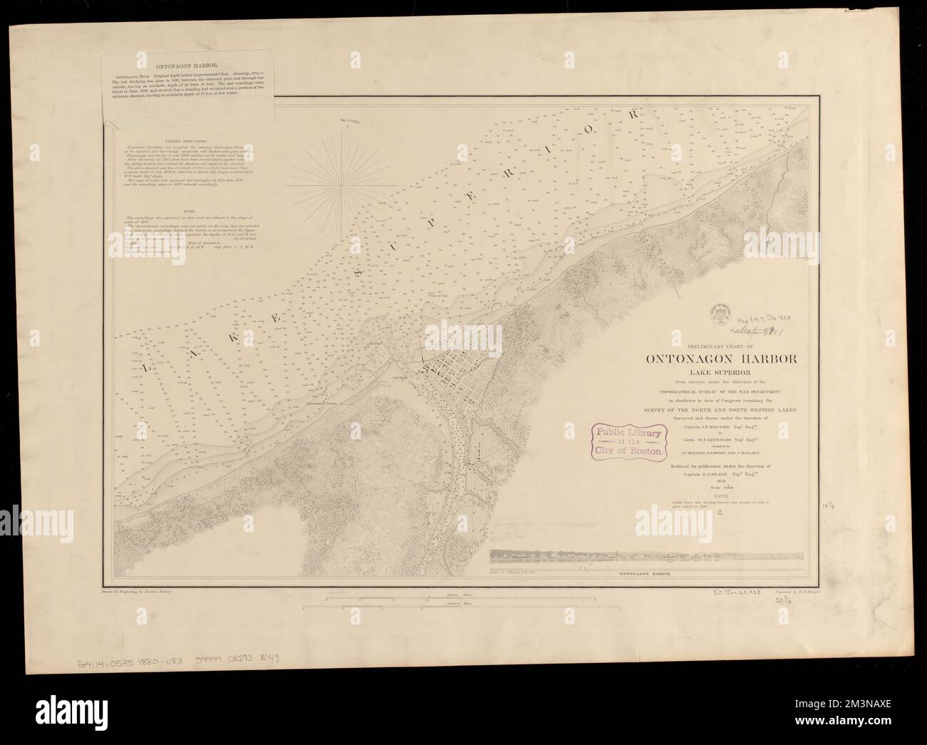 Tabella preliminare di Porto di Ontonagon, Lago superiore : dalle indagini sotto la direzione del Topographical Bureau del Dipartimento di Guerra in obbedienza agli atti di Congresso che richiedono la rilevazione dei laghi nord e nord-occidentali, porti, Michigan, Ontonagon, Mappe, Carte nautiche, Michigan, Ontonagon, carte nautiche, Superior, Lago, Ontonagon Michigan., Mappe Norman B. Leventhal Map Center Collection Foto Stock