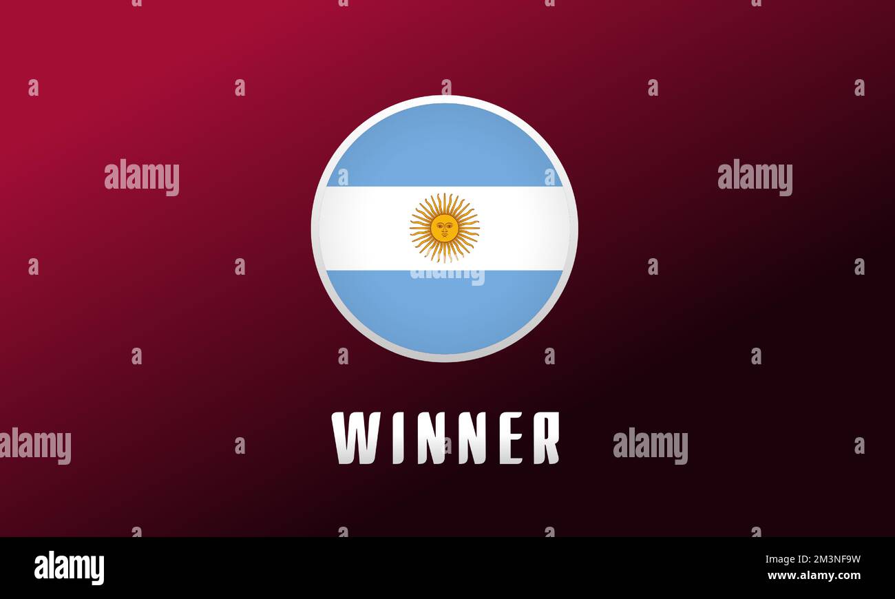 L'Argentina è il vincitore, emblema del round della bandiera. Calcio sfondo con logo bandiere nazionali argentine. Sport Vector Illustrazione per la progettazione di tornei Illustrazione Vettoriale