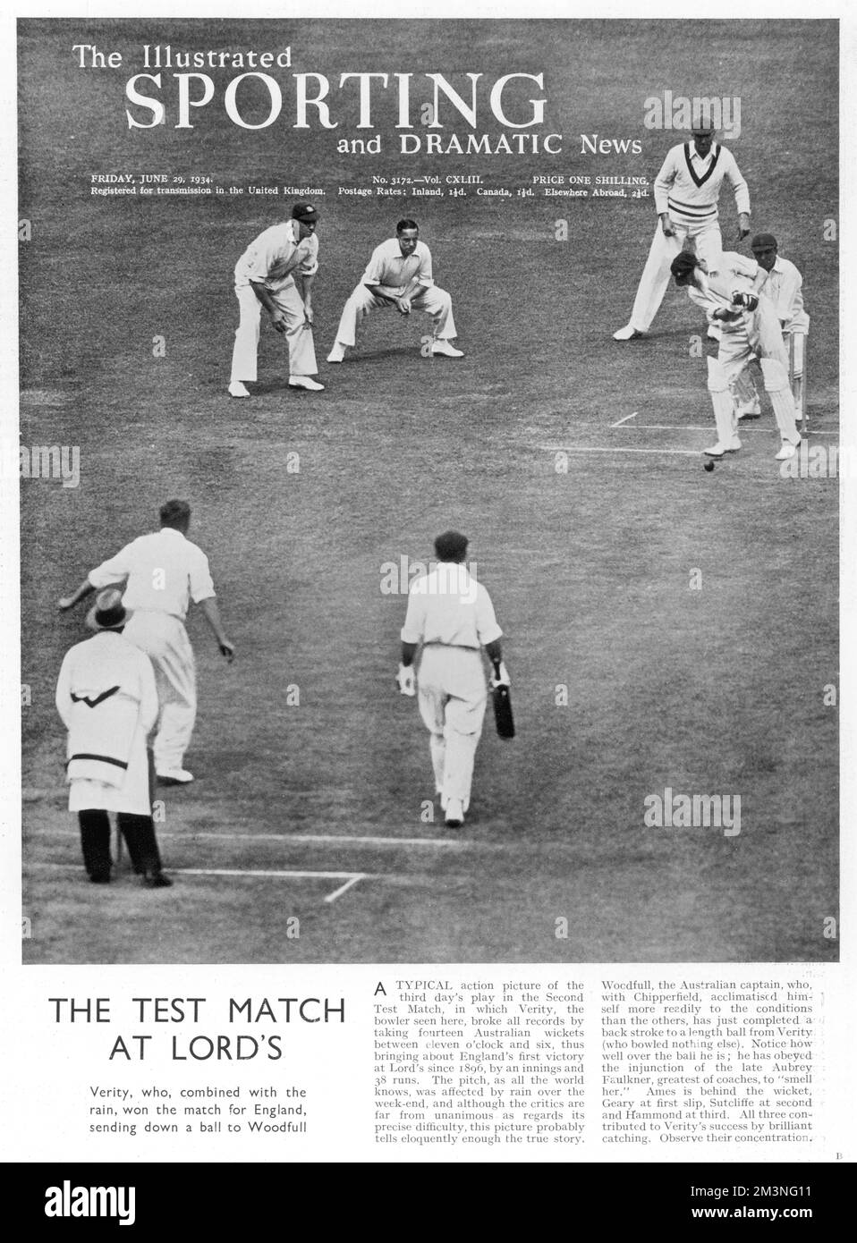 Il test match del 1934 a Lords: Verity vince la partita Foto Stock