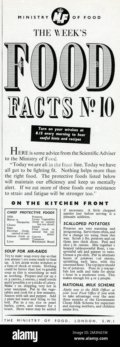 Pubblicità per il Ministero dell'alimentazione 1940 Foto Stock