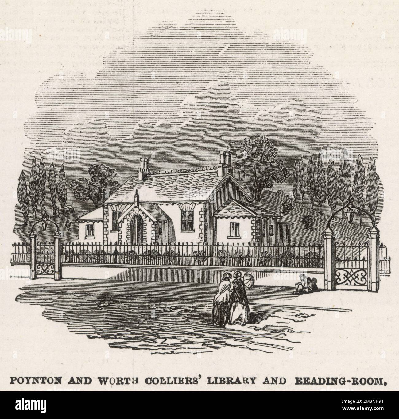 Biblioteca e sala lettura di Poynton e Worth colliers. Fondata nella proprietà di Lord Vernon a Poynton, la biblioteca operava su una base di abbonamento sovvenzionato, offrendo l'istruzione a tutti i lavoratori immobiliari. Data: 1854 Foto Stock