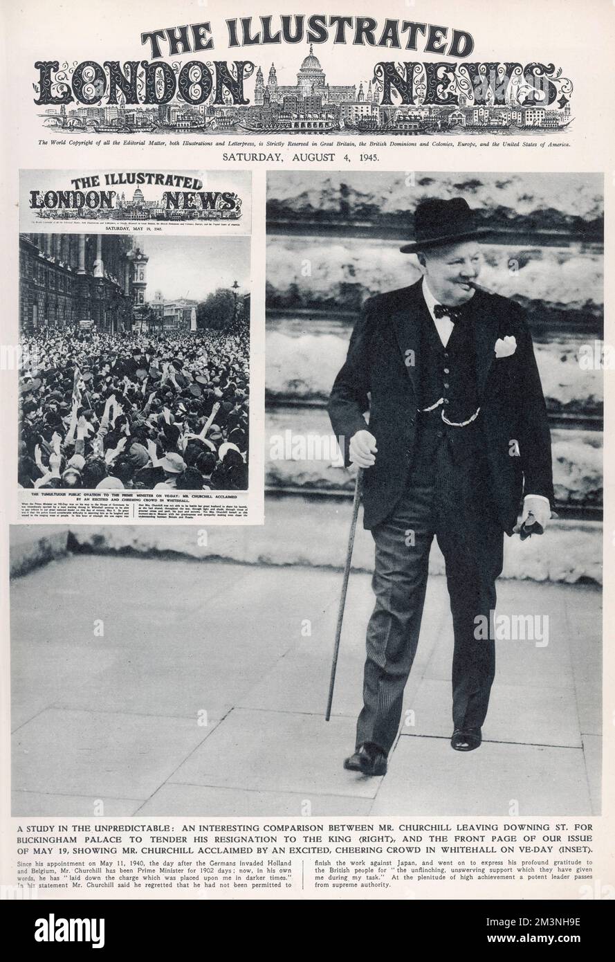 Churchill lasciò Downing Street dopo la sconfitta elettorale del 1945 Foto Stock